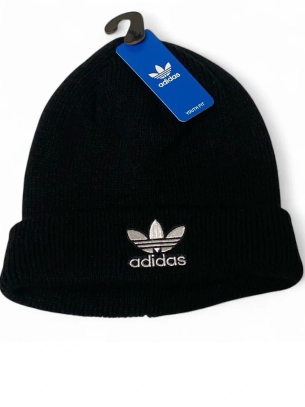 Adidas Youth Originals Trefoil Beanie Black White NWT Kids Hat